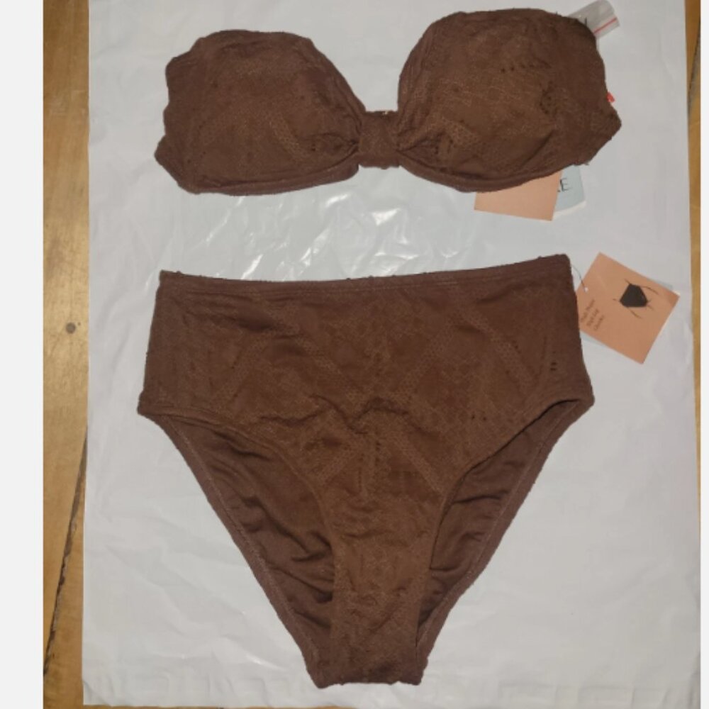 Shade & Shore Lacey 2pc, 2 Sizes Swimsuit W/detachable Strap, M Bottoms, L Top